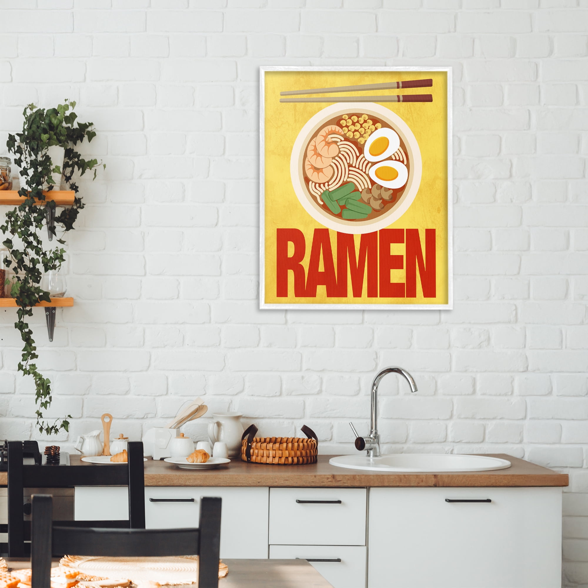 Stupell Industries Bright Ramen & Chopsticks White Framed Giclee Art, design by Marcus Prime