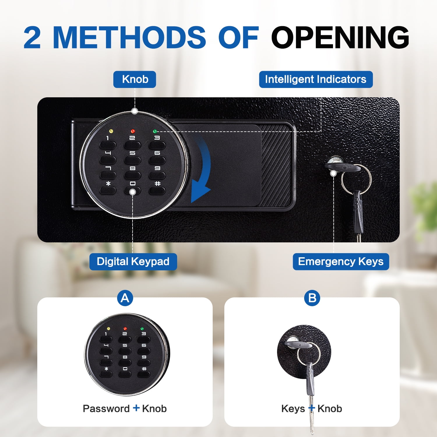 2.0 Cubic Feet Security Safe Box, Dual Alarm System,  W/Electronic Digital Keypad, LED Light for Home Office Hotel Use 15"D x 12.2W" x 17.7"H