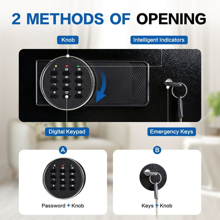 2.0 Cubic Feet Security Safe Box, Dual Alarm System,  W/Electronic Digital Keypad, LED Light for Home Office Hotel Use 15"D x 12.2W" x 17.7"H