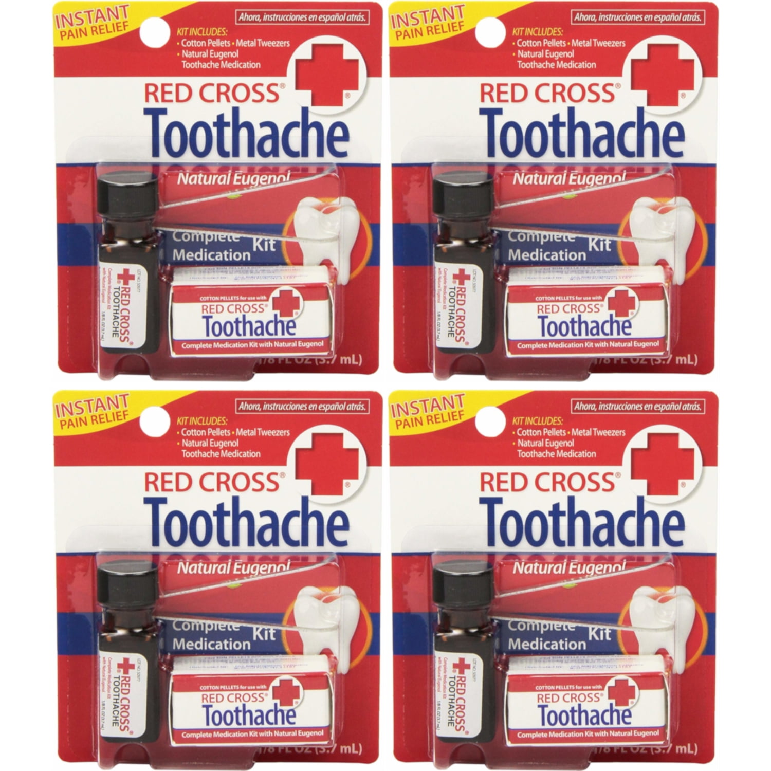 4 Pack Red Cross Toothache Complete Medication Kit 0.12oz Each