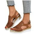 thumbnail image 2 of LFXJVY Wedge Heel Sandals For Women Platform Bohemian Style Open Toe Ankle Strap Backstrap Holiday Beach Summer Espadrille Brown 40, 2 of 8