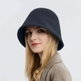 thumbnail image 4 of Womens Knit Buckle Hat Braided Floppy Winter Warm Fisherman Foldable Sun Bowler Hat Navy, 4 of 5