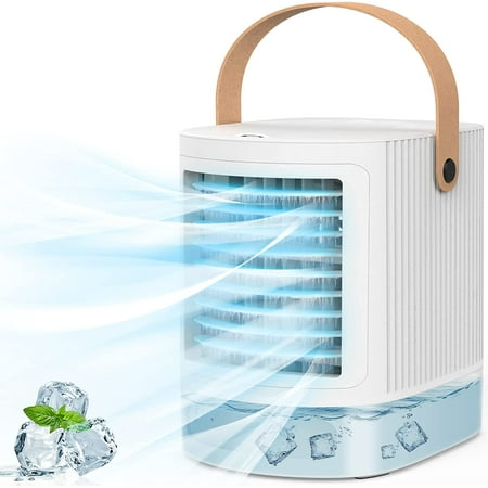 

Fymlhomi 3-IN-1 Evaporative Air Cooler Small Air Conditioner w/3 Levels Humidify 7 Colors Night Light 3 Speeds Portable Air Cooler USB Powered Mini Air Conditioner Portable for Room Desktop Office
