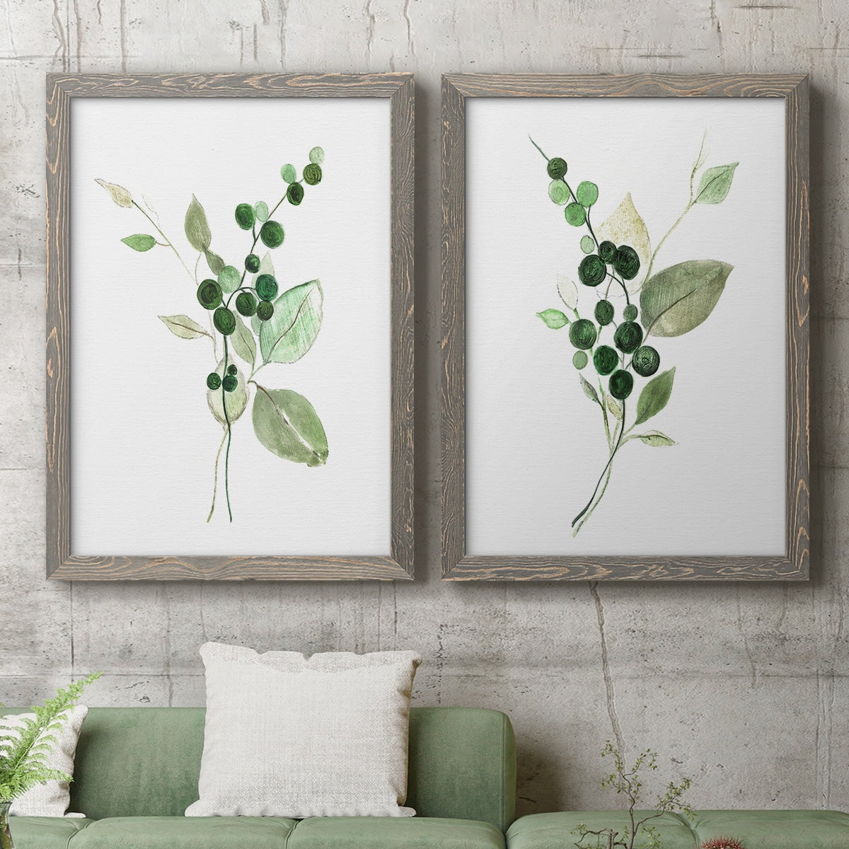 Sprigs in Green I - Premium Framed Canvas 2 Piece Set - Ready to Hang