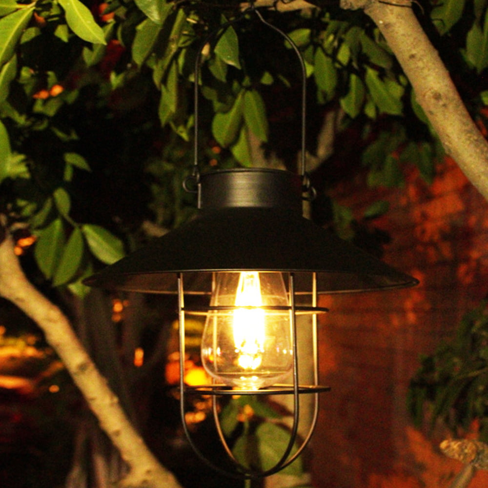 Waterproof Solar Garden Lantern Lights with Hat Decorative for Patio Backyard Solar Lantern Outdoor Hanging Landscape Courtyard Filament Bulb Bronze 