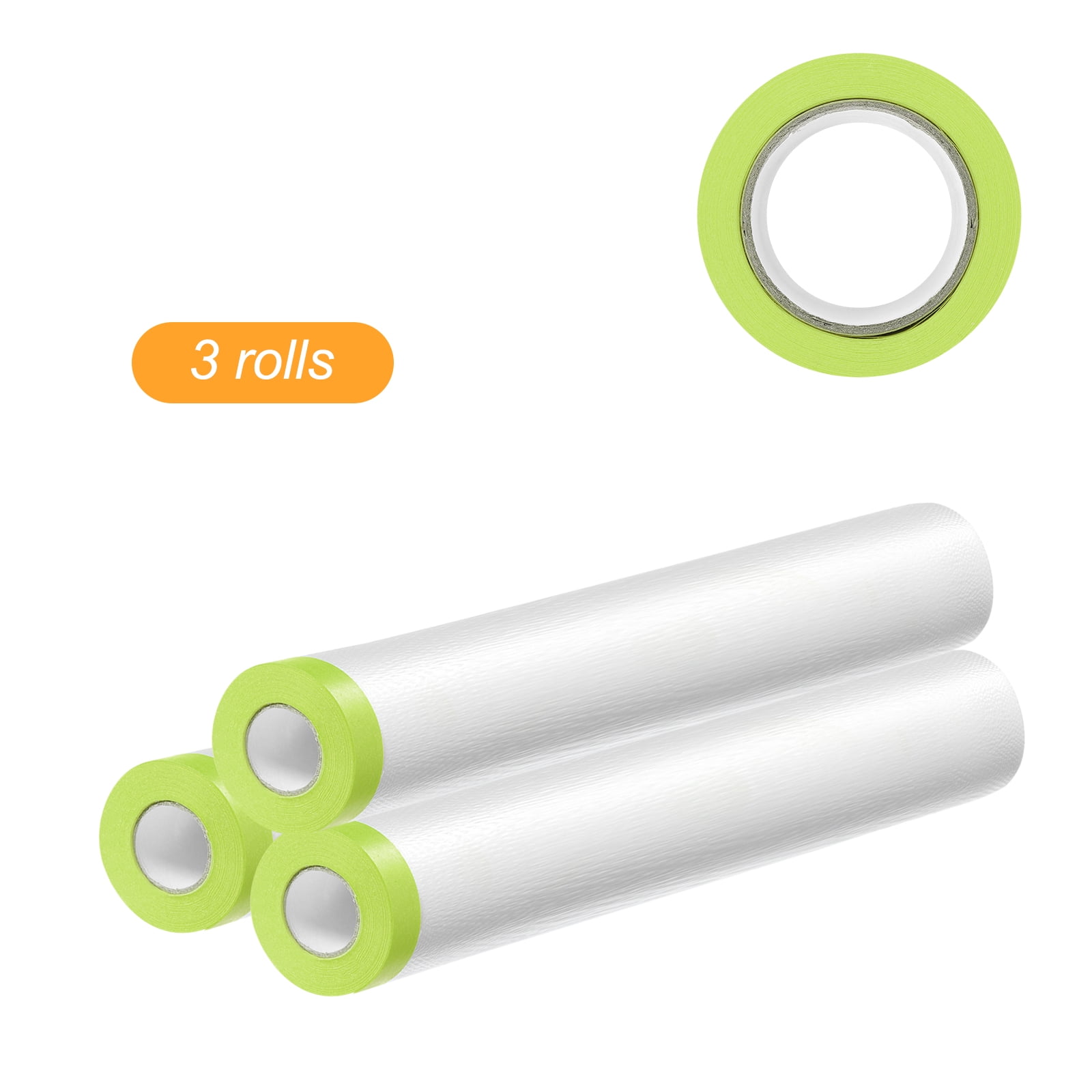 Uxcell 3 Rolls Pre-Taped Masking Film 70.9"x65.6ft Tape and Drape Painters Plastic Drop Cloth Film, Green