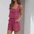 thumbnail image 4 of Womens 2 Piece Outfits Linen Square Neck Crop Tops Short Set 2023 Lounge Matching Sets Trendy Clothes Beach Summer, 4 of 8