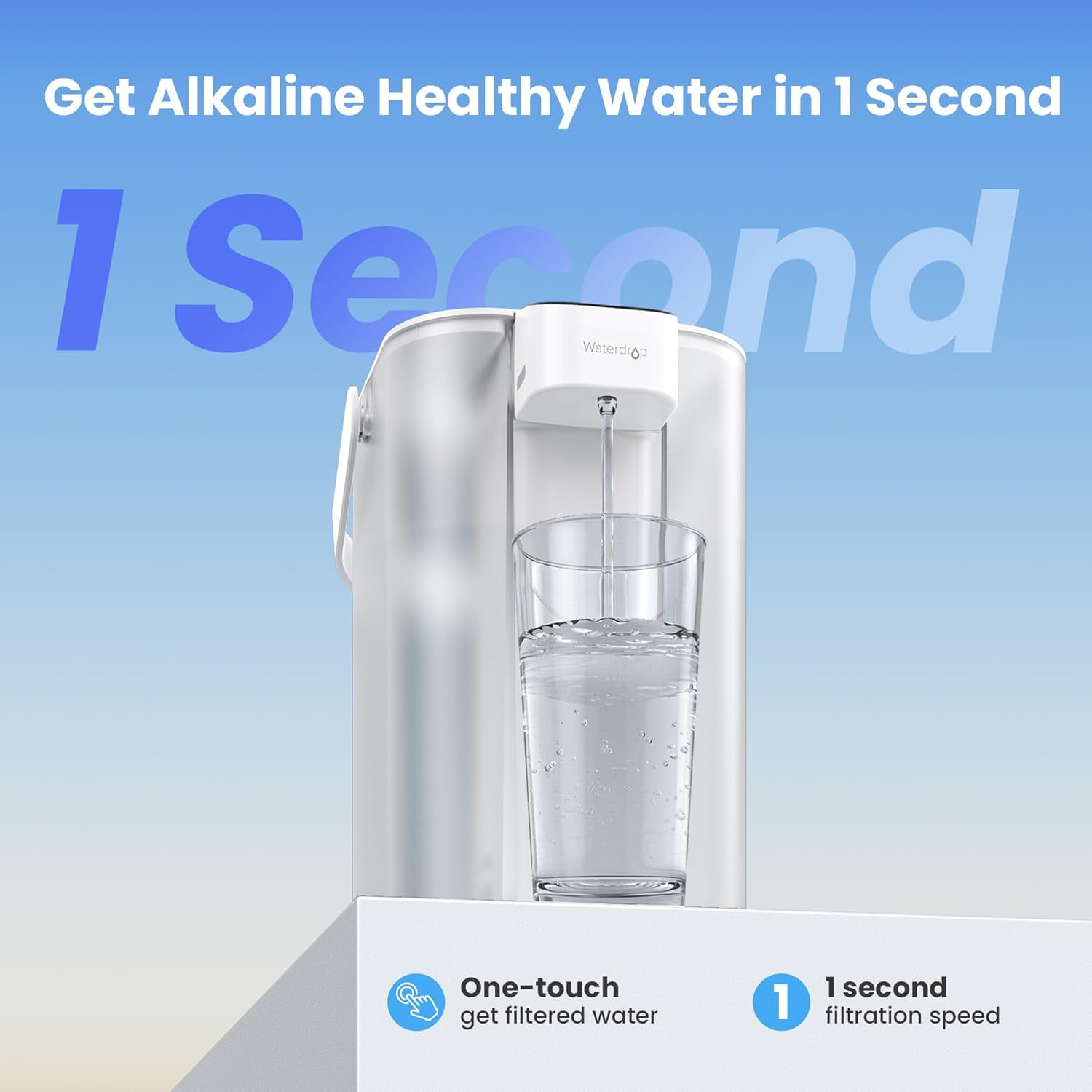 Waterdrop Alkaline Electric Water Filter Pitcher, Dispenser, NSF/ANSI 42, 200-Gallon, 5X Times Long-Life Countertop Water Filter System, Reduce PFOA/PFOS, Chlorine, Lead, 15-Cup, White, with 1 Filter