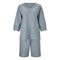 thumbnail image 4 of WAYUTE Shorts Sets Women 2 Piece Outfits Casual Solid Color V Neck Loose Fit Top and Knee Length Belted Shorts Set Thin Breathable Streetwear, 4 of 7