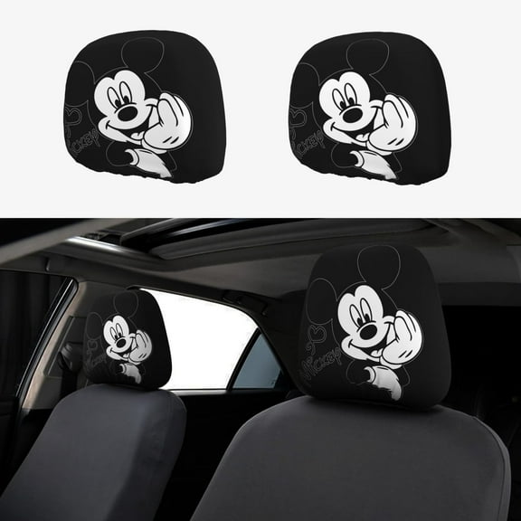 Mickey Car Headrest Cover Full Set of 2 PCS Universal Car Headrest Protector Soft Breathable Car Headrest Cover Fit Most Cars SUV Sedans Van Vehicles Auto Interior Accessories