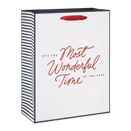 American Greetings 13 in. Large White Gift Bag for Christmas, Script (1-Count)