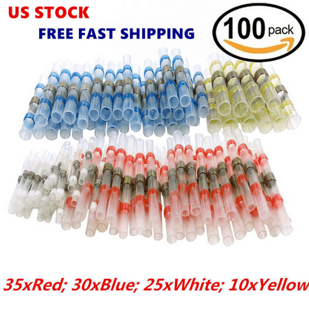 Hommoo 100 PCS 4 Sizes Heat Shrink Wire Connectors, Waterproof Solder Seal Wire Connectors, Sleeve Heat Shrink Tube Terminal Connector, Marine Automotive Electrical Terminals (Best Electrical Wire Connectors)