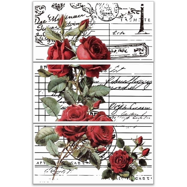 Juego de 3 calcomanías de transferencia con diseño de rosas para muebles y manualidades, de 12 x 6 pulgadas, con temática floral.