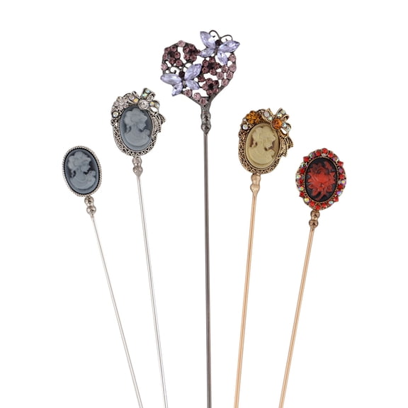 5Pcs Vintage Cameo and Rhinestone Hat Lapel Pin Set for Secure Styling on Scarves Coats and Hats - 5pcs Flash