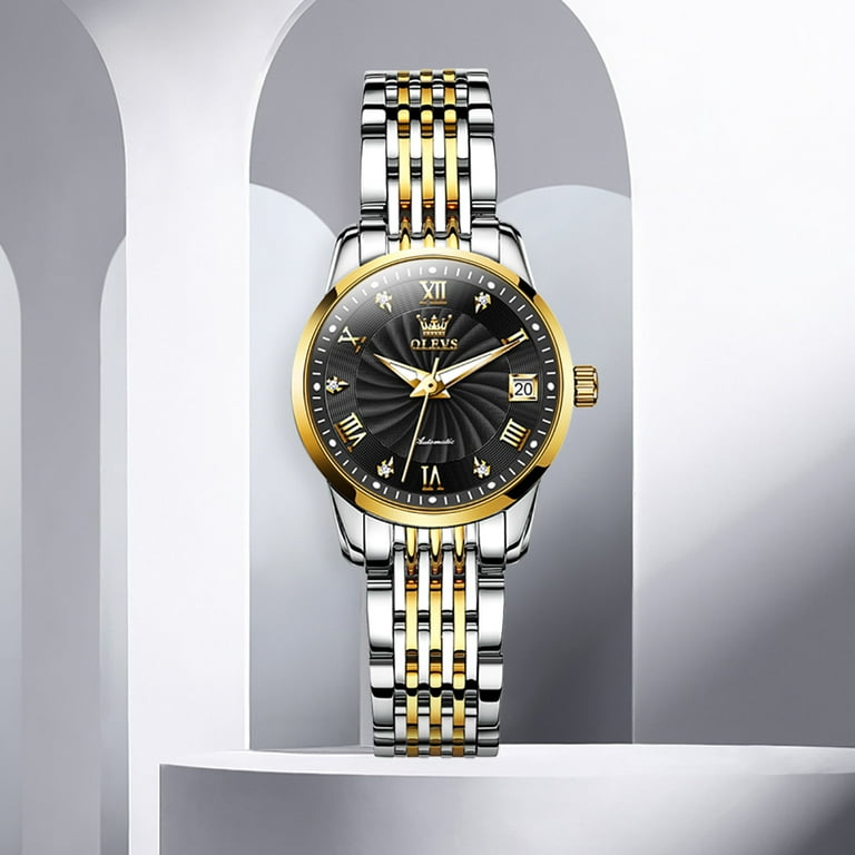 OLEVS Automatic Watches for Women Classic Diamond Mechanical Self Winding  Fashion Elegant Dress Wrist Watch Date Luminous Waterproof Stainless Steel 