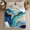 thumbnail image 5 of Blue Gold Fluid Waves Metallic Veins, Peaceful Coastal Landscape Scene, Warm Flannel Blanket for Beach House and Living Room, Beach Lovers Housewarming Gift, Coastal Home Decor, 5 of 9