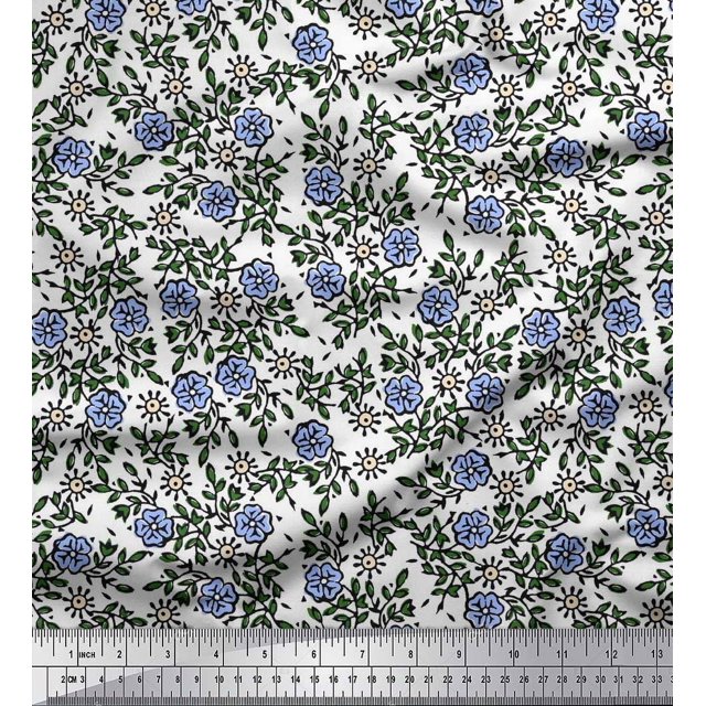Soimoi Modal Satin Fabric Leaves & Floral Block Decor Fabric Printed Yard 42 Inch Wide