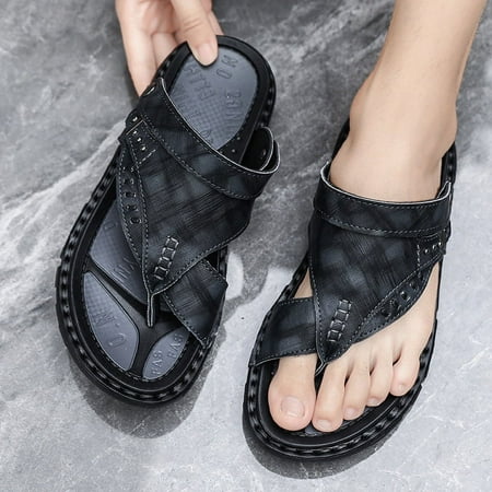 

Men s Thong Sandals With PU Leather Uppers Casual Non Slip Flip-flops Sandals For Indoor Outdoor Walking Beach Shoes For Spring And Summer Beach Shoes-46