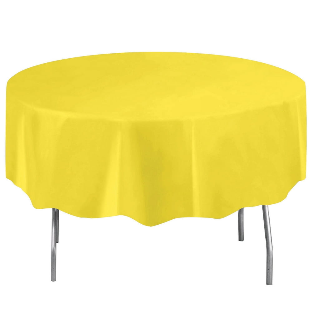Plastic Round Tablecloth, 84 in, Neon Yellow, 1 Count