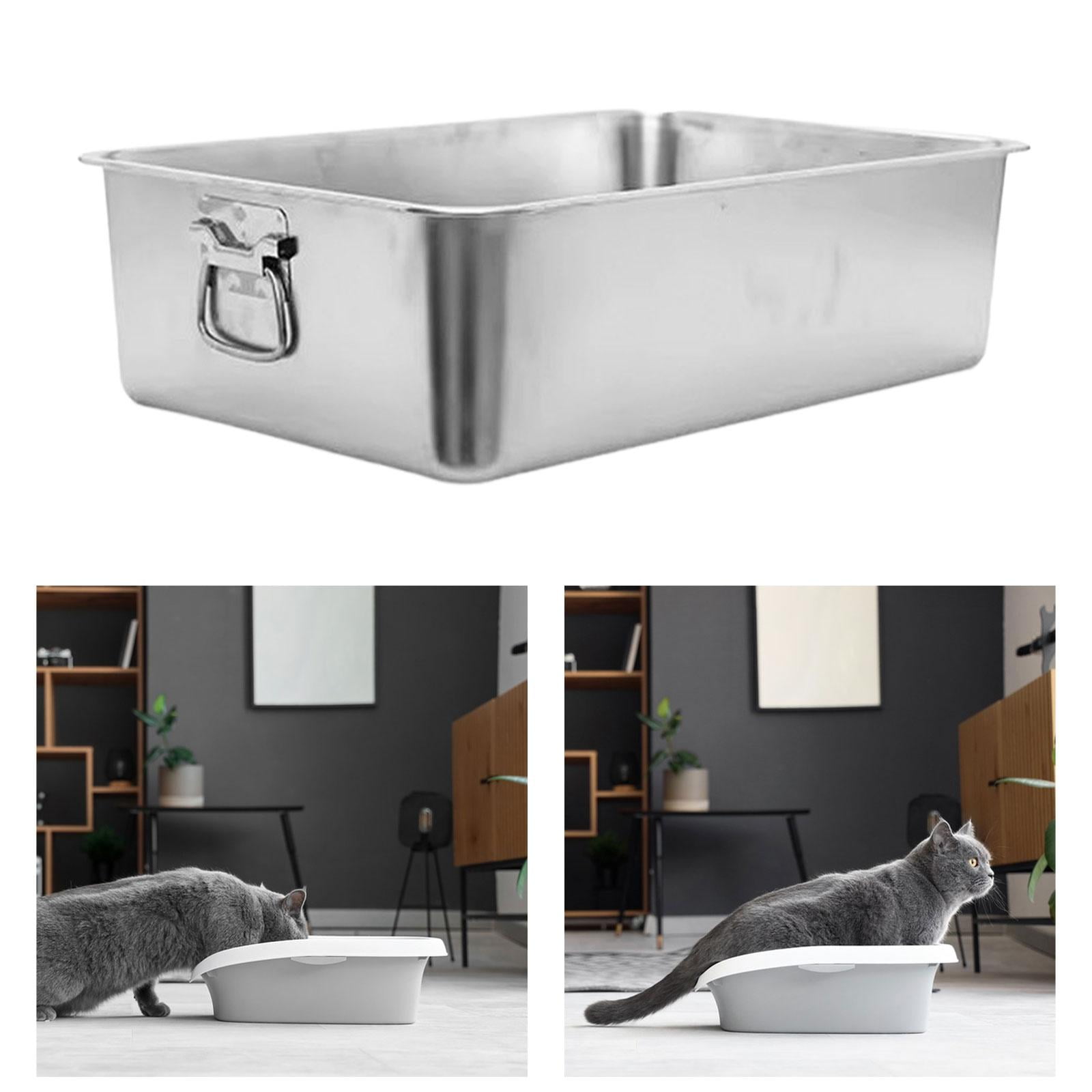 Bvdfgk Stainless Steel Cat Litter Box with Handle Kitten Potty Sturdy Scratch Resistant 45cmx35cmx10cm