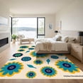 thumbnail image 3 of ODIKA 5'x7' Machine Washable Non-Slip Area Rug, Retro Floral Bloom Teal Green High Traffic Rug with Pad, Beige, 922672, 3 of 8