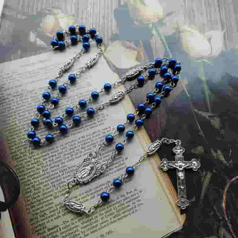 STAGA Crystal Glass Rosary Beads Necklace Rosaries Catholic Gift