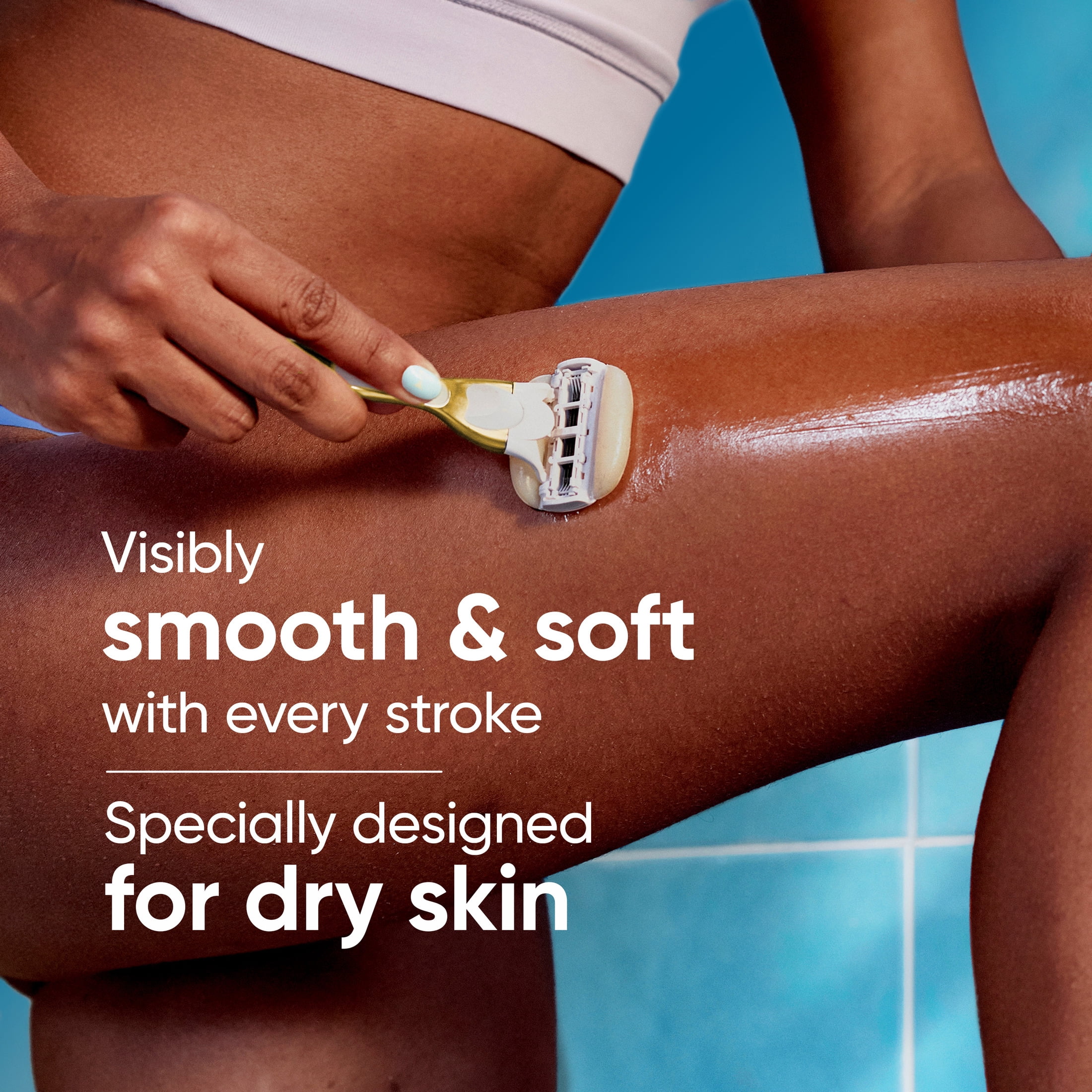 Gillette Venus MoistureGlide Gold Women's Razor Handle + 2 Blade Refills, includes Shower Holder