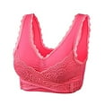thumbnail image 3 of YWDJ Comfy Bras for Women Front Closure Sports Bras No Underwire Workout Bras Wide Strap Full Coverage Bras Push up Low Support Cross Bras Padded Plus Size Lace Bras Wrap Solid Bras Red 3XL, 3 of 3