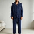 thumbnail image 4 of Iyufng Mens Grid Plaid Sleepwear 2 Piece Sets Collared Button Long Sleeve Shirts and Loose Lounge Pants Soft Home Night Sleepwear for Fall and Winter, 4 of 6