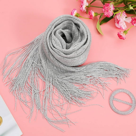 Tineasur Women Wrap Shawl 1Set Silver Rectangular Polyester Silk Warmth for Festivals Elegant Style