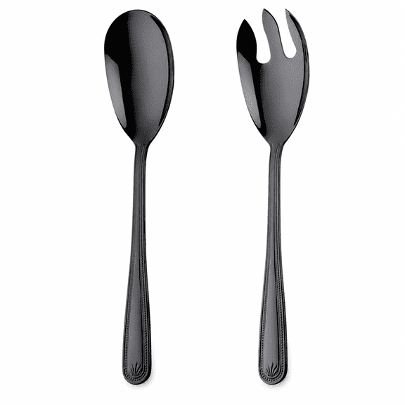 ABCISI 12 Inch Salad Server Set, Stainless Steel Salad Spoon and Fork, Black Mirror Finish Serving Utensils for Buffet, Catering, Parties and Home Dining, Dishwasher Safe, 2 Piece