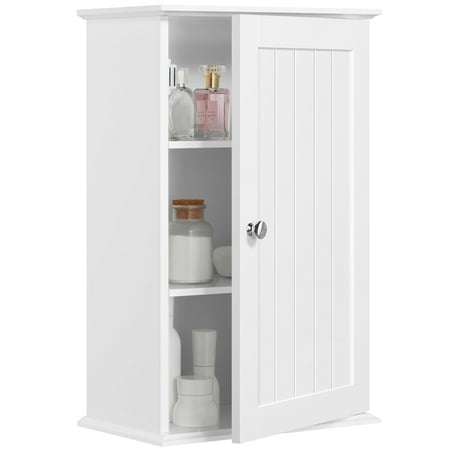 Yaheetech 3 Tiers Wall Mounted Cabinet Storage Single Door Store Medicine Foods Cups for Bathroom Kitchen Living Room