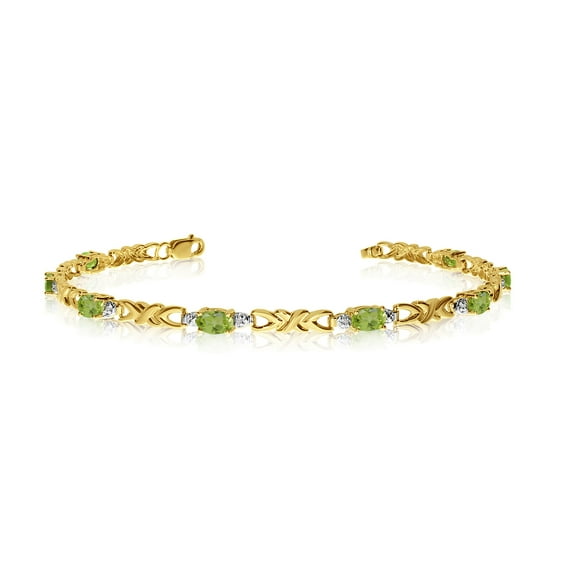 10K Yellow Gold Oval Peridot and Diamond Bracelet