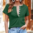 thumbnail image 6 of HongQid Women Deep V Neck Low Cut Tops Casual Ribbed Knit Henley T-Shirts Summer Short Sleeve Tees, 6 of 6