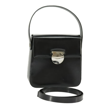 Pre-Owned Salvatore Ferragamo Gancini Handbag Leather Black Leather Handbag