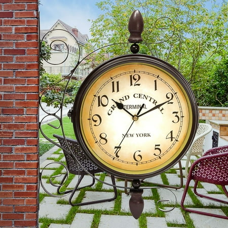 Wrought Iron Vintage Inspired Rotatable Double Sided Wall Clock Faced Train Station Style Round Chandelier Hanging Metal Home Décor Art Canada - Double Sided Wall Clock Malaysia Wrought Iron Vintage Inspired Rotatable Double Sided Wall Clock Faced Train Station Style Round Chandelier Hanging Metal Home Décor Art Canada - Double Sided Wall Clock Malaysia