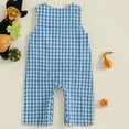 thumbnail image 4 of CAICJ98 Infant Baby Boy Halloween Pumpkin/Ghost Plaid Jumpsuit Sleeveless Gingham Romper One Piece Strap Overalls Smocked Clothes,Size 0-3 Months, 4 of 9