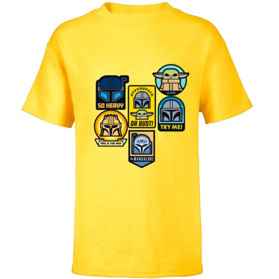 Star Wars The Mandalorian Season 3 Character Stickers Grogu - Short Sleeve T-Shirt for Kids - Customized-Yellow