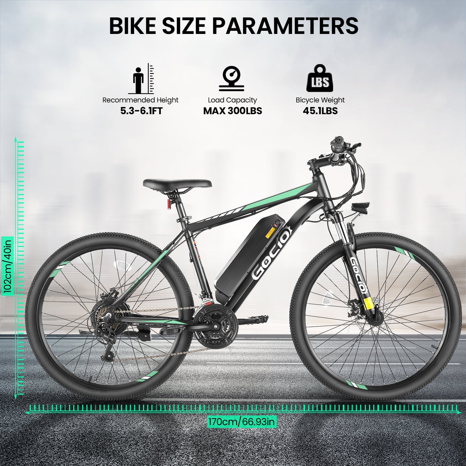Gocio 26" Electric Bike, 350W Electric Bike for Adults 19.8MPH Electric Mountain Bike, LCD, Lockable Suspension Fork, 374.4Wh 36V Battery UL2849 Certified, 21-Speed E-Bikes Adult Electric Bicycle