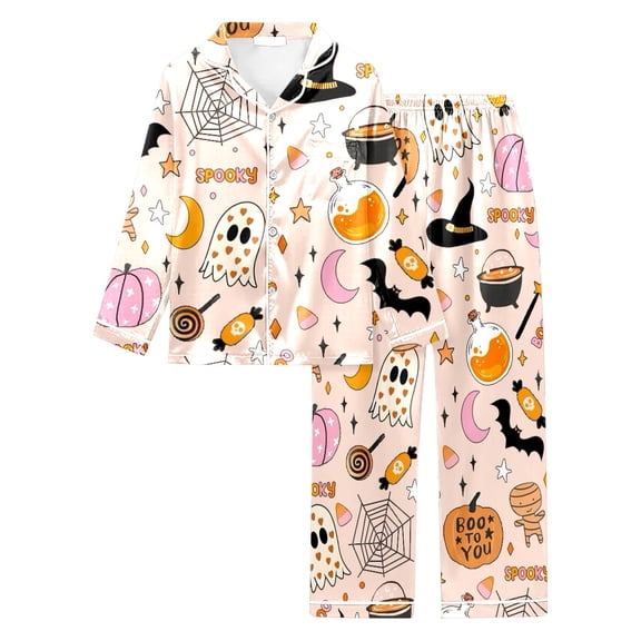 Womens Pajama Set Halloween Print Short Sleeve Top with Long Pants Sleepwear Loungewear