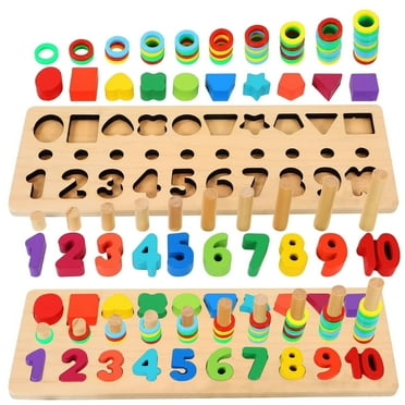 Syenll Montessori Educational Wooden Toys, Kids Number Puzzle Learning Toys, Counting Shape Stacking Game for Toddlers Age 3-5