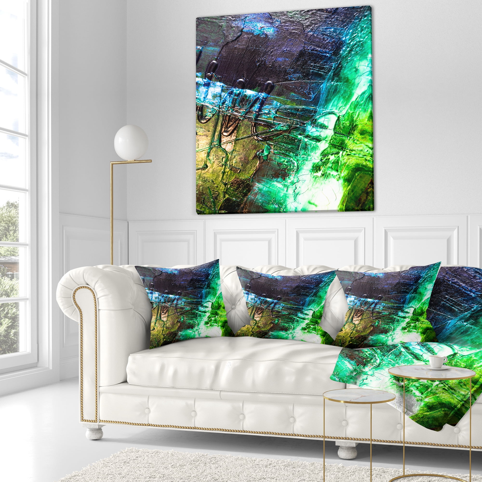 Designart Green Blue Abstract Structure - Abstract Throw Pillow - 16x16