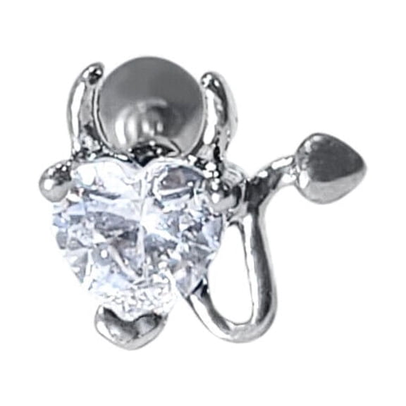 Ear Cartilage Heart CZ with Devil Horns Surgical Steel Earring 16g