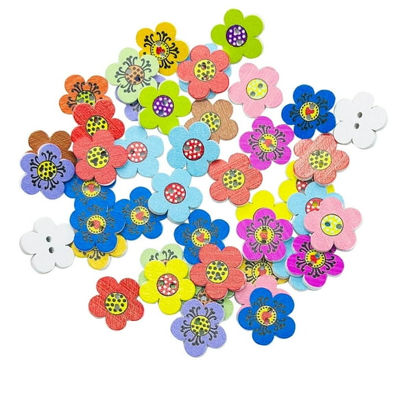 200 PCS Wood Buttons, Flower Cute Wood Buttons with 2 Holes for DIY Sewing Craft Decorative