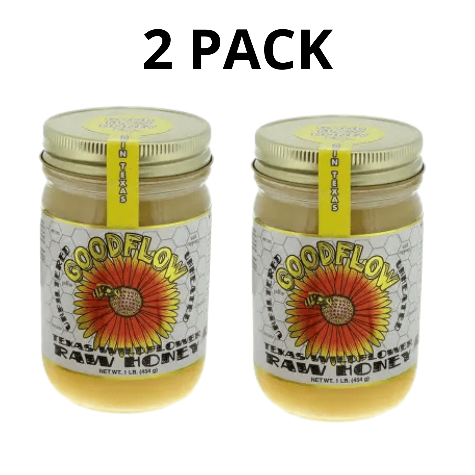 Good Flow Honey Co. Texas Wildflower Raw Unfiltered Unheated 1 lb Honey 2 Pack