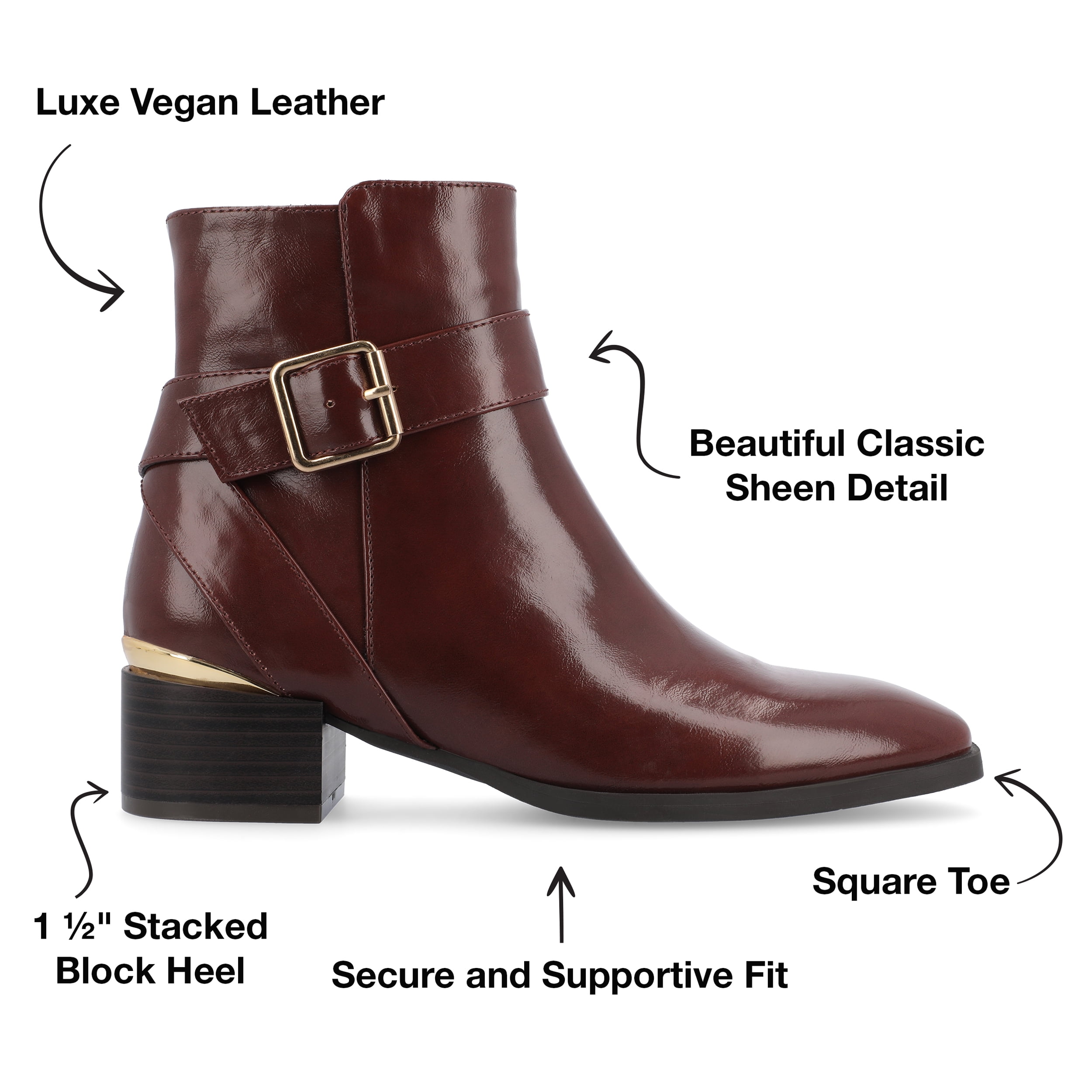 Journee Womens Elley Stacked Block Heel Square Toe Booties