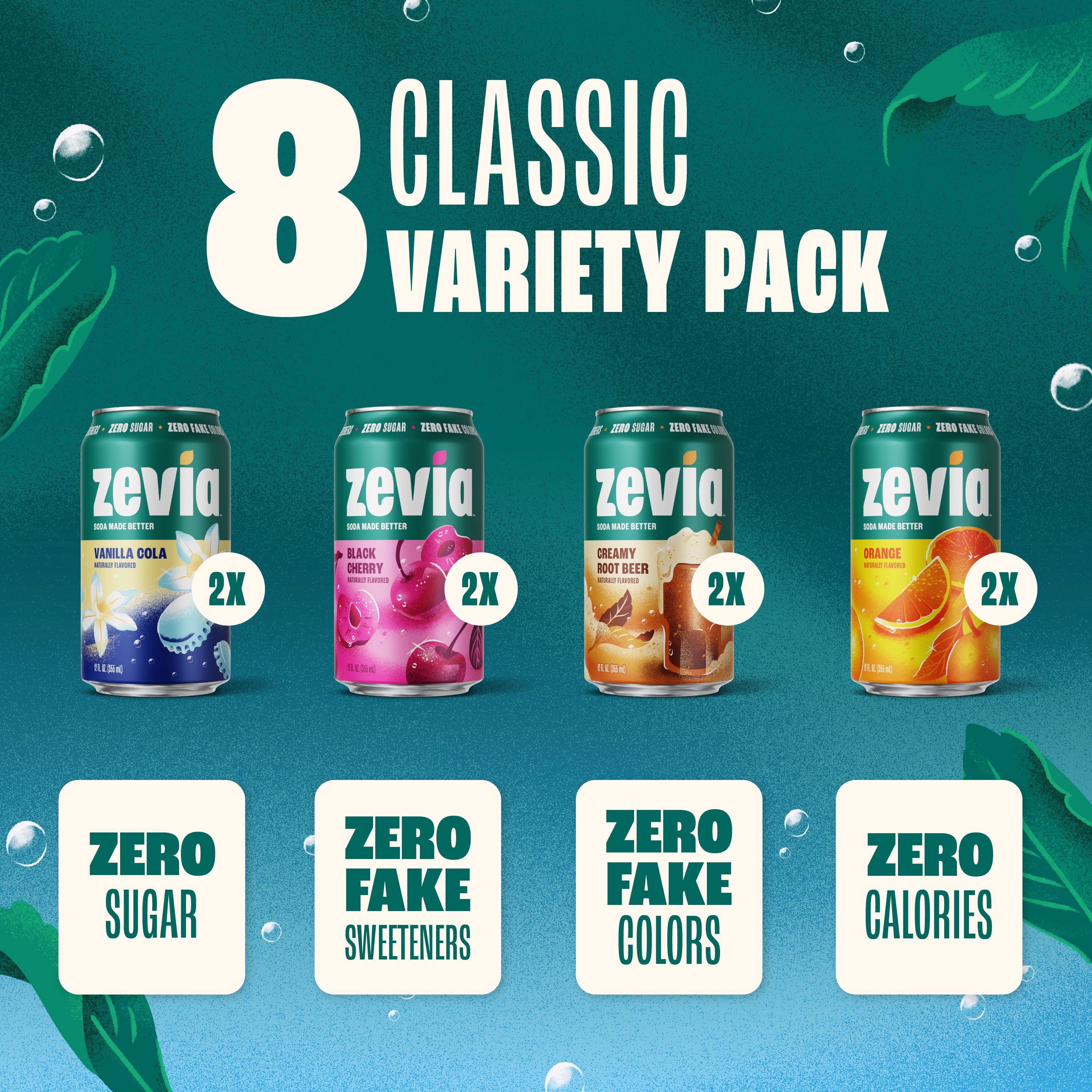 Zevia Zero Sugar, 0 Calorie Variety Soda, 12 fl oz, 8 Pack Cans