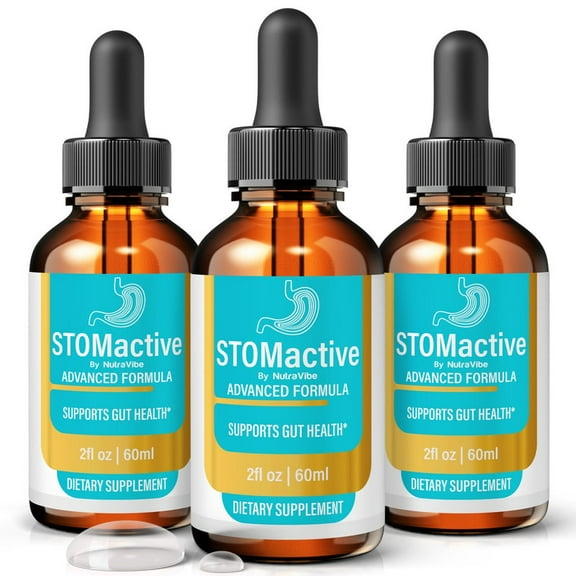 (3 Pack) STOMactive Drops – Gentle Gut & Digestive Support Formula for Balance & Wellness | Easy-to-Use Liquid for Everyday Use (90 Servings)