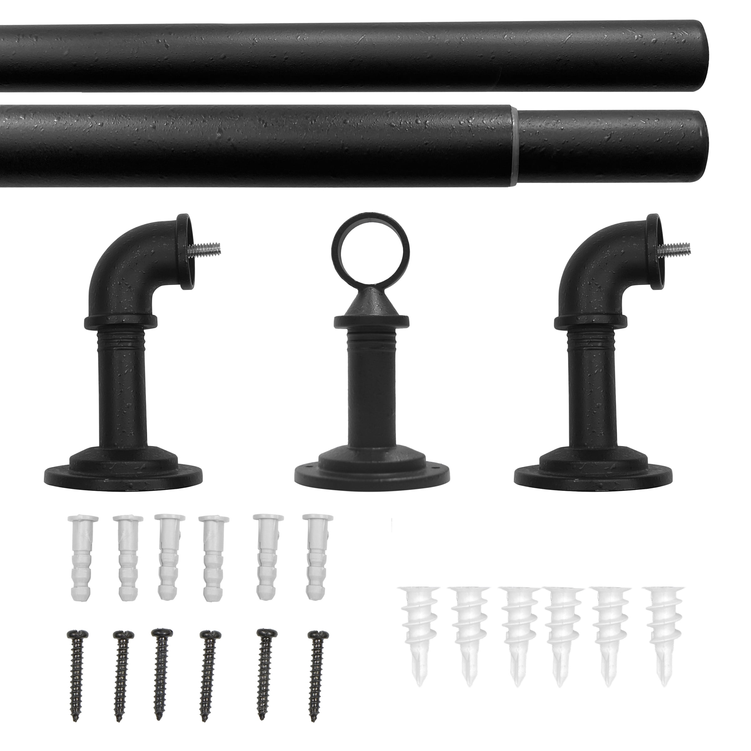 Better Homes & Gardens 1” Wrought Iron Finish Industrial Pipe Single Curtain Rod 42-120 Inches,