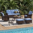 thumbnail image 5 of Dateyes 7-Piece Patio Furniture Set, High Back Swivel Rocker Chairs with Thick Cushions, Wicker Rattan Outdoor Sectional Sofa with Coffee Table, Blue, 5 of 7
